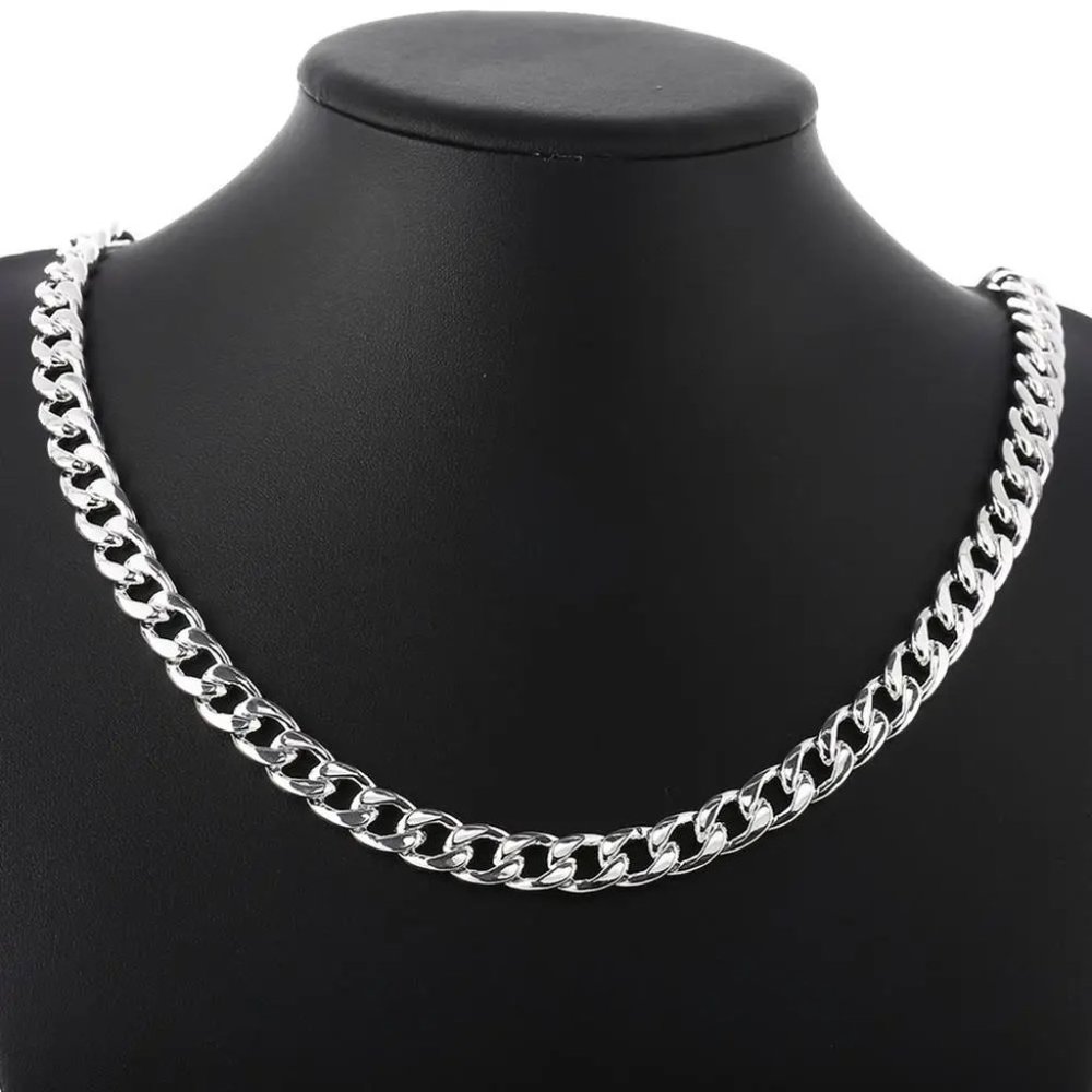 Awesome Large 22 Inch Cuban Link Chain 10mm Wide, Stamped 925 Sterling Silver - Picture 7 of 7